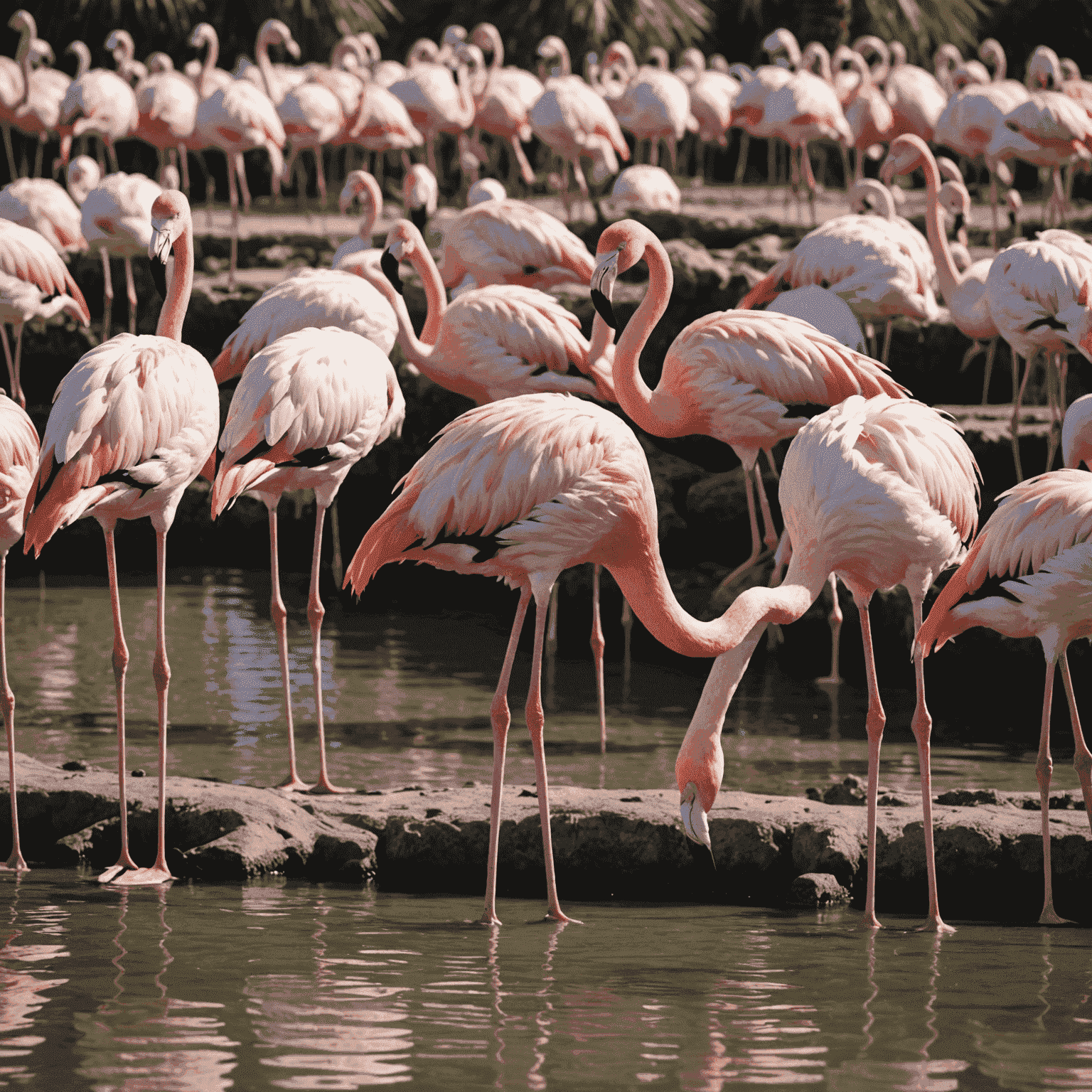 The tranquil and beautiful Ras Al Khor Flamingo Hide with pink flamingos in the foreground