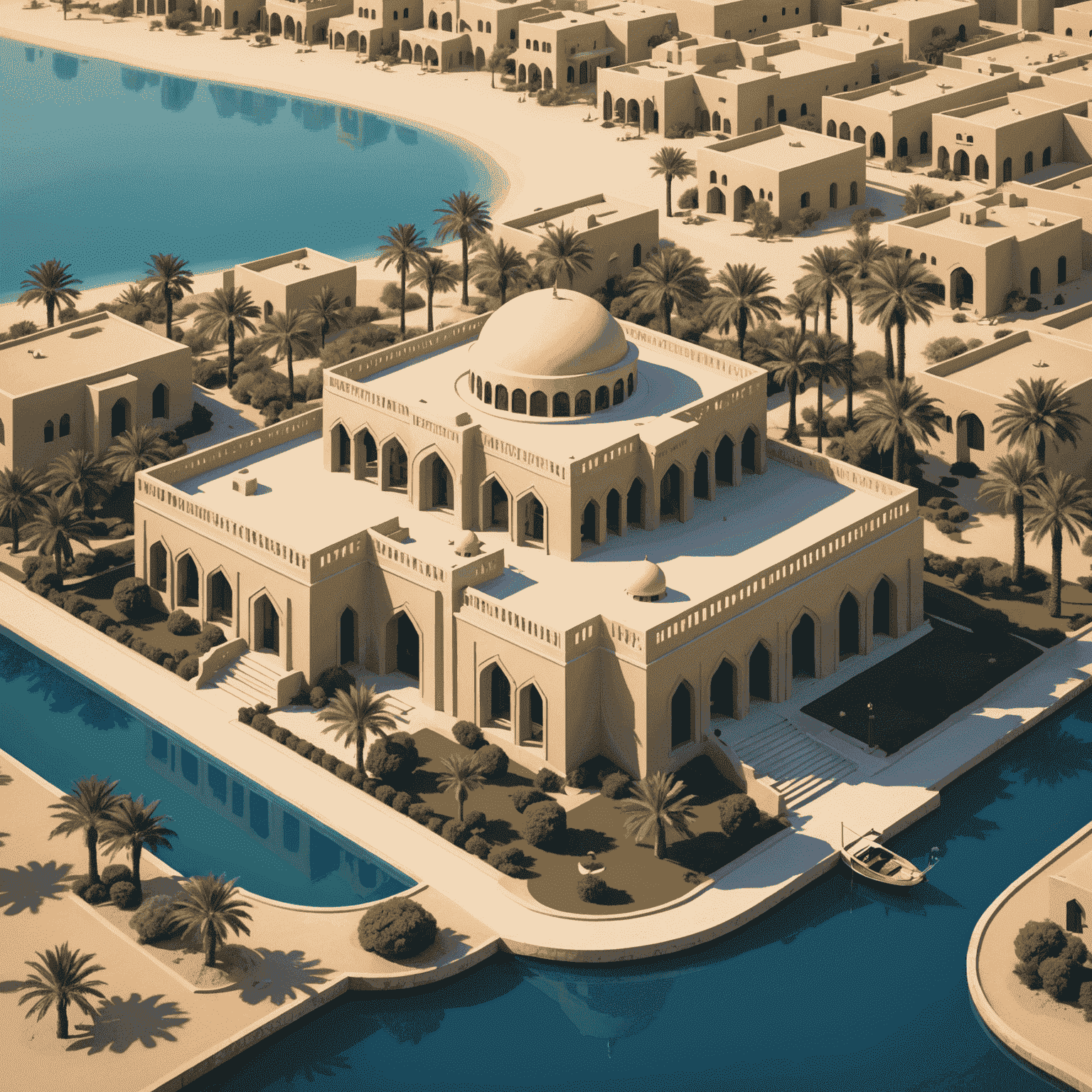 Aerial view of the Sheikh Saeed Al Maktoum House with its distinctive architecture
